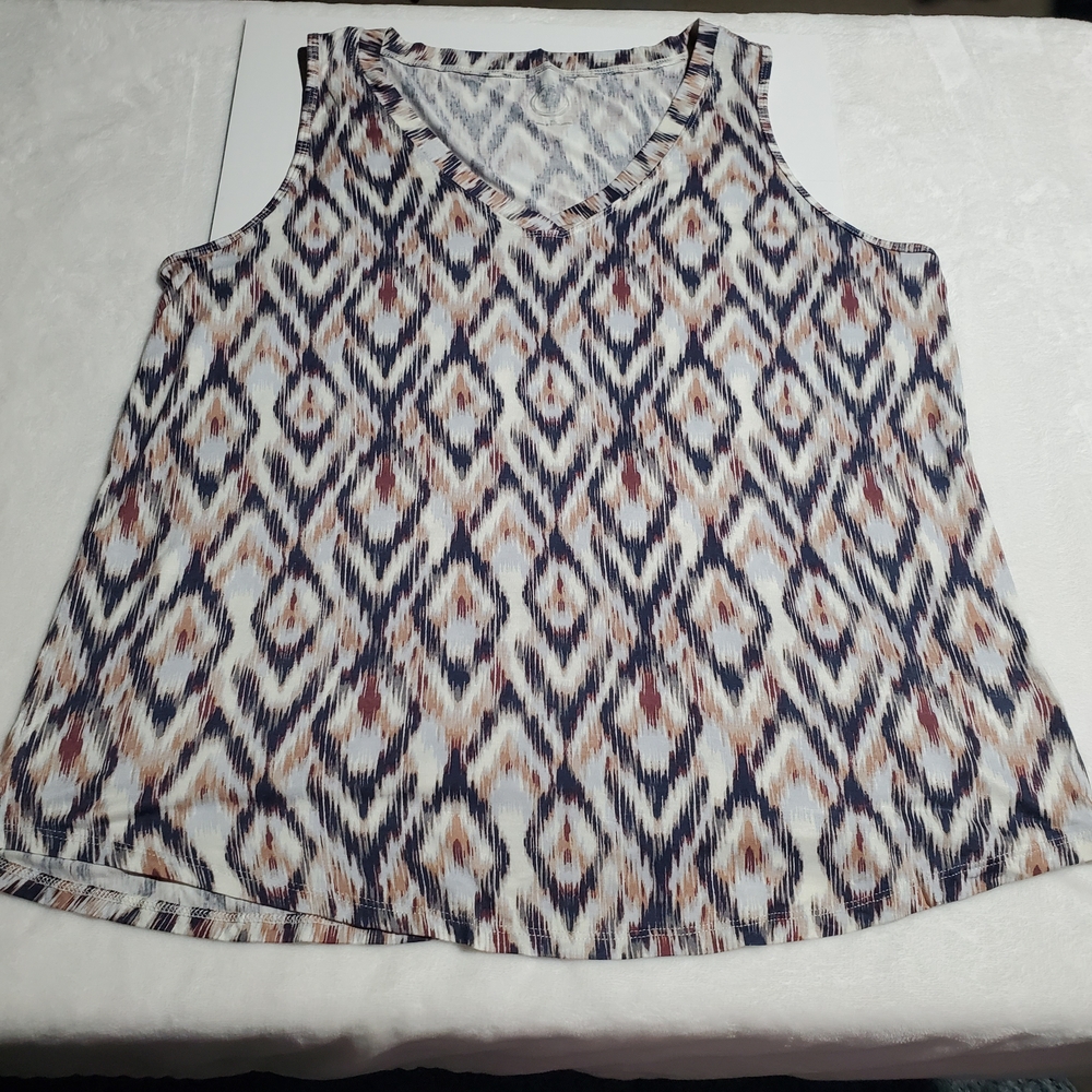 Maurices Sleeveless V-Neck Tank Top in Navy, Cream & Brown Ikat Print
